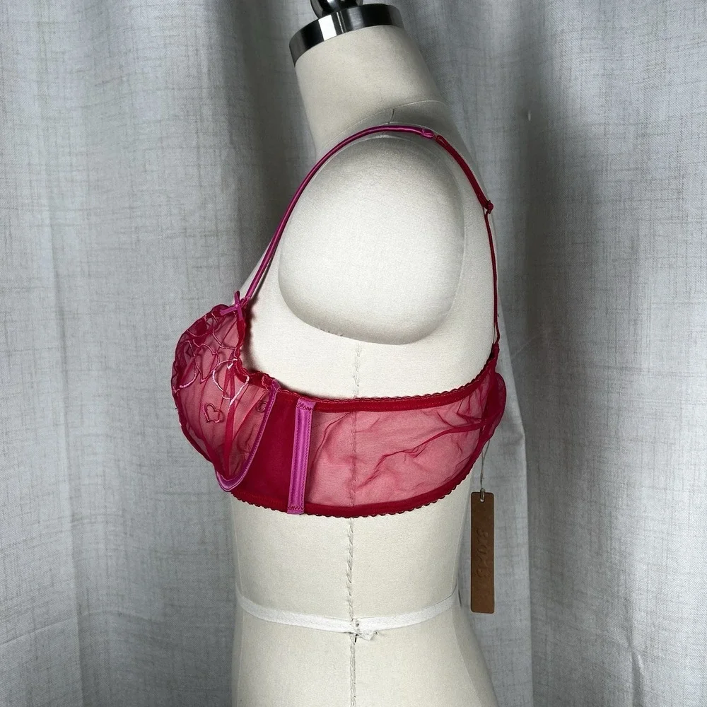 NEW! Skims 42C Embroidered Tulle Unlined Demi Bra Limited Edition Pink Valentine - Picture 4 of 10